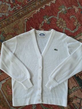 Lacoste Cream V-Neck Button-Front Women's Cardigan